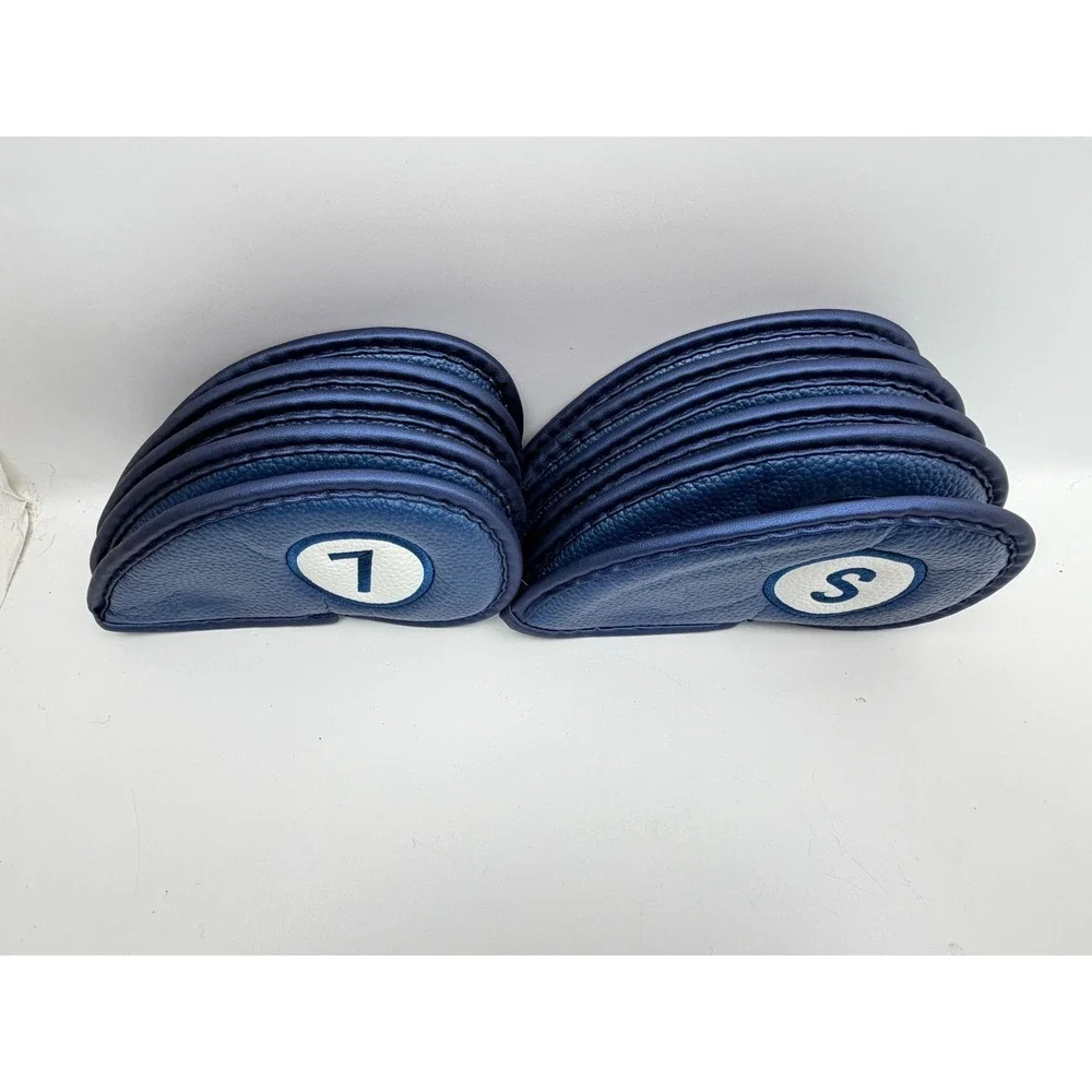 Finger Ten Magnetic Golf Iron Headcovers Set 11pc Blue PU Leather 3-9 P A S L